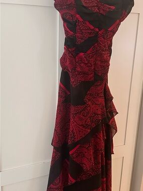 Red & Black Paisley Ruffle Maxi Dress